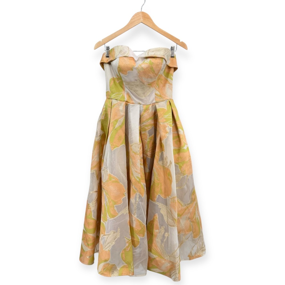 Mac Duggal Strapless Dress in Orange and Green Floral - Picture 5 of 14